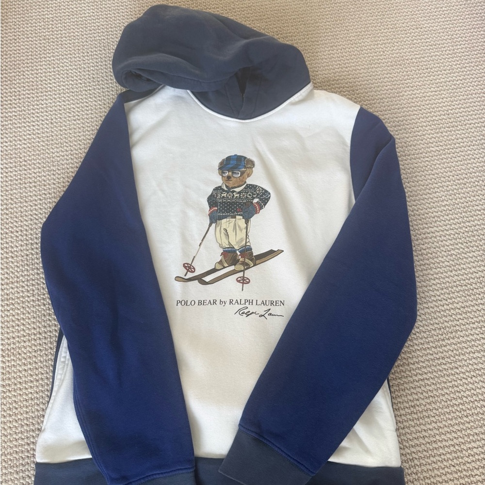 Ralph Lauren Blue and White Polo Bear Hoodie